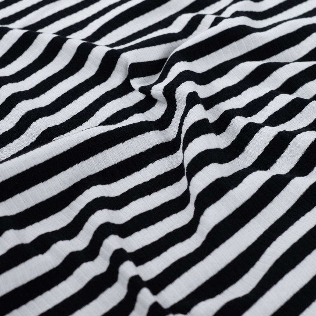 Baumwoll Rippjersey Streifen - black/white