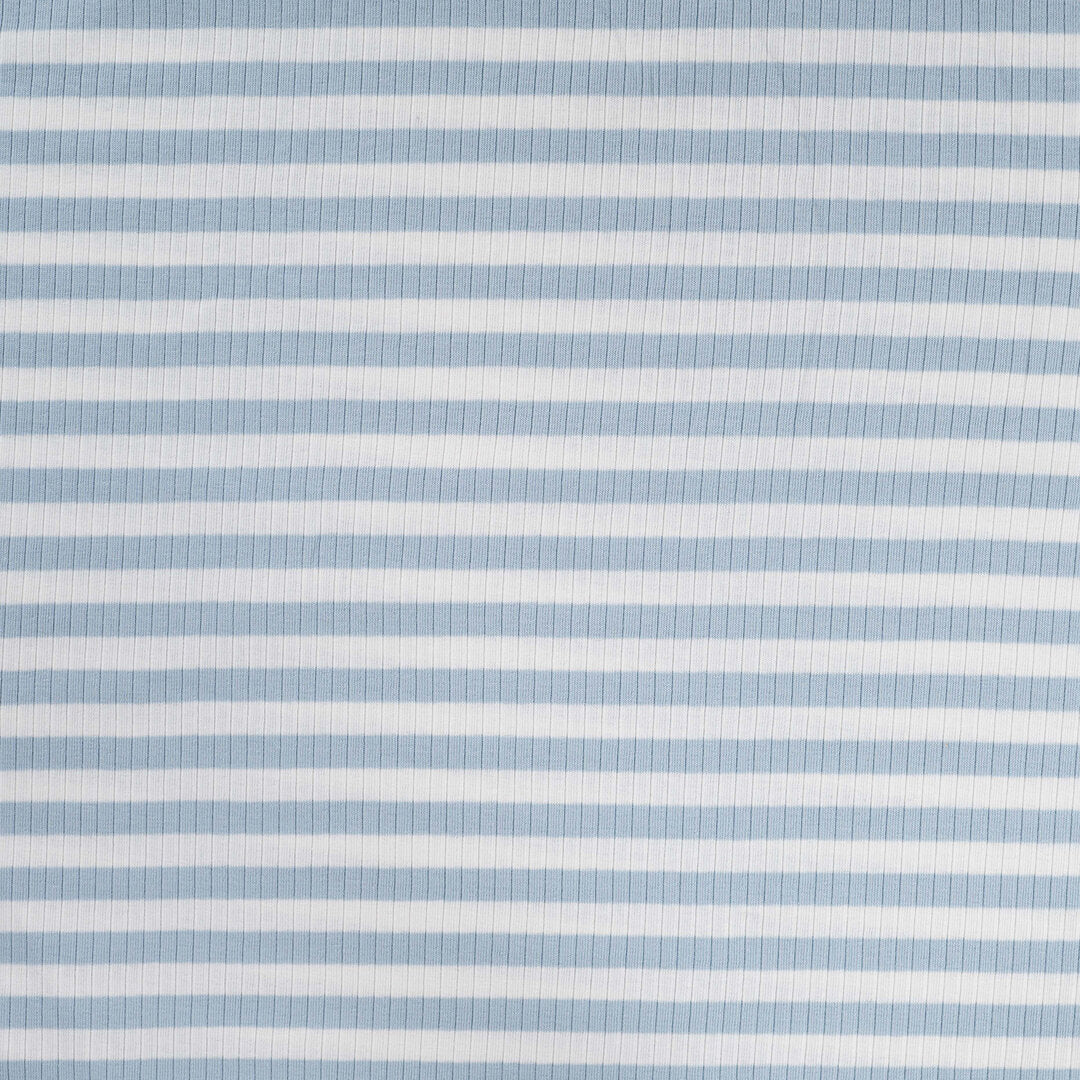 Baumwoll Rippjersey Streifen - dusty blue/white