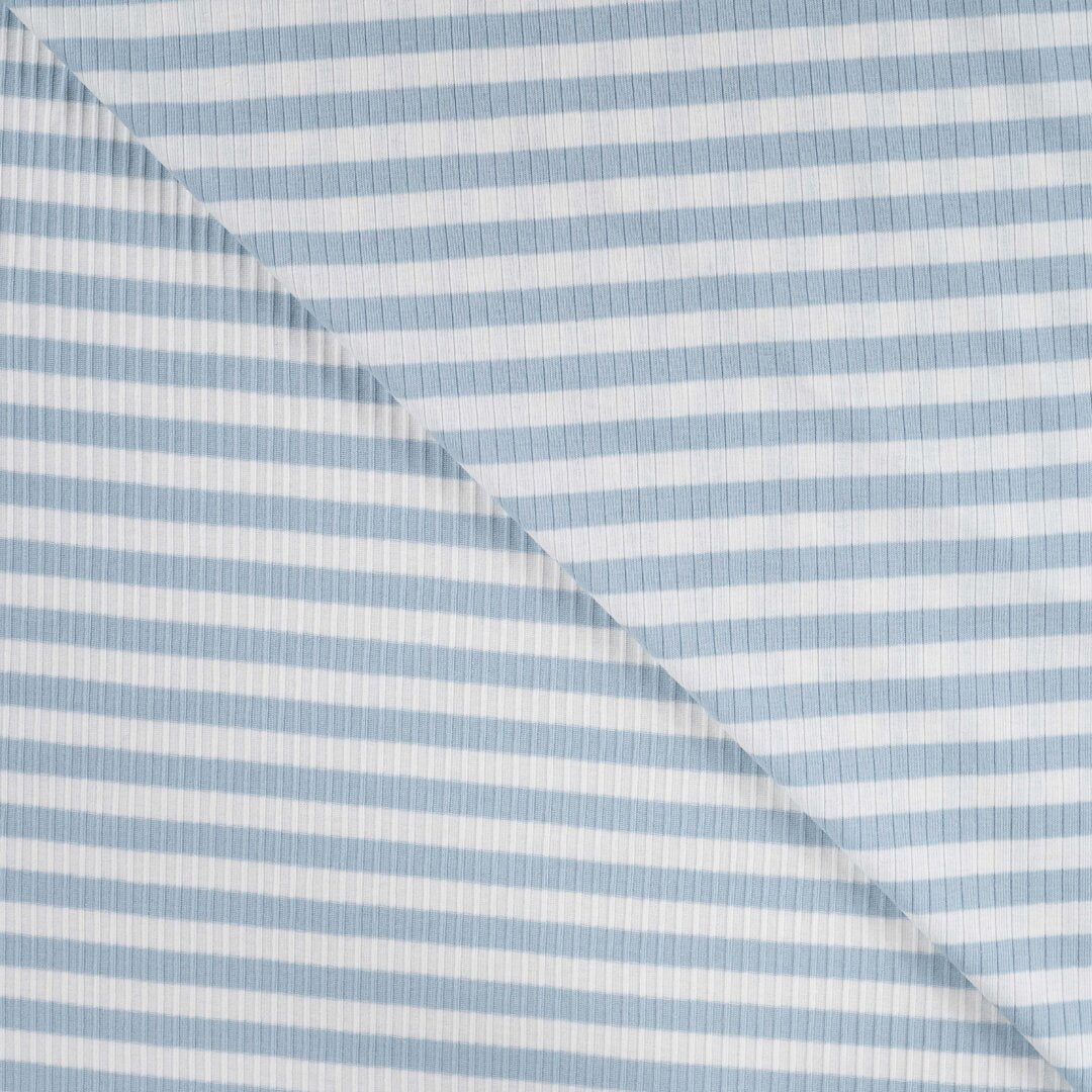 Baumwoll Rippjersey Streifen - dusty blue/white