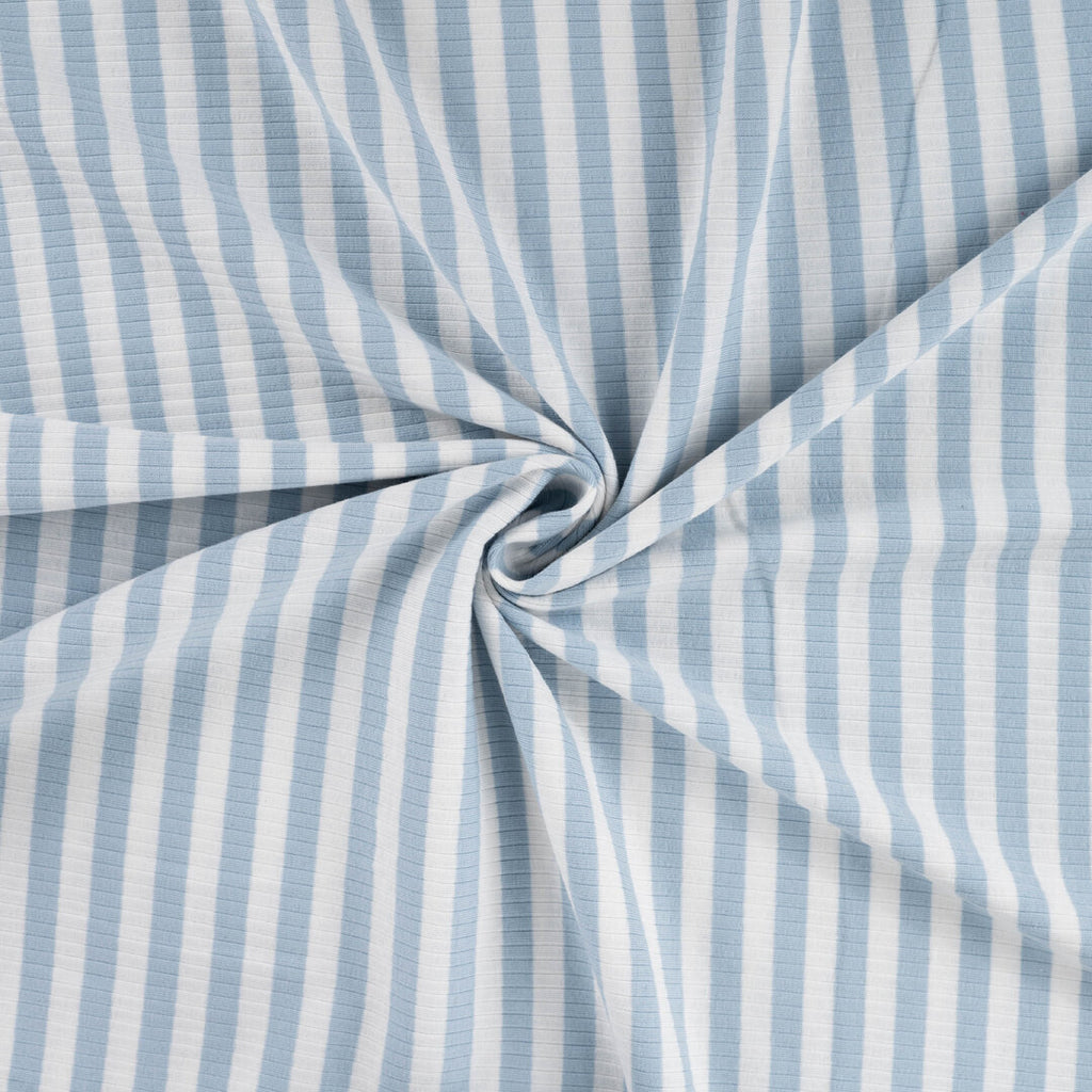 Baumwoll Rippjersey Streifen - dusty blue/white