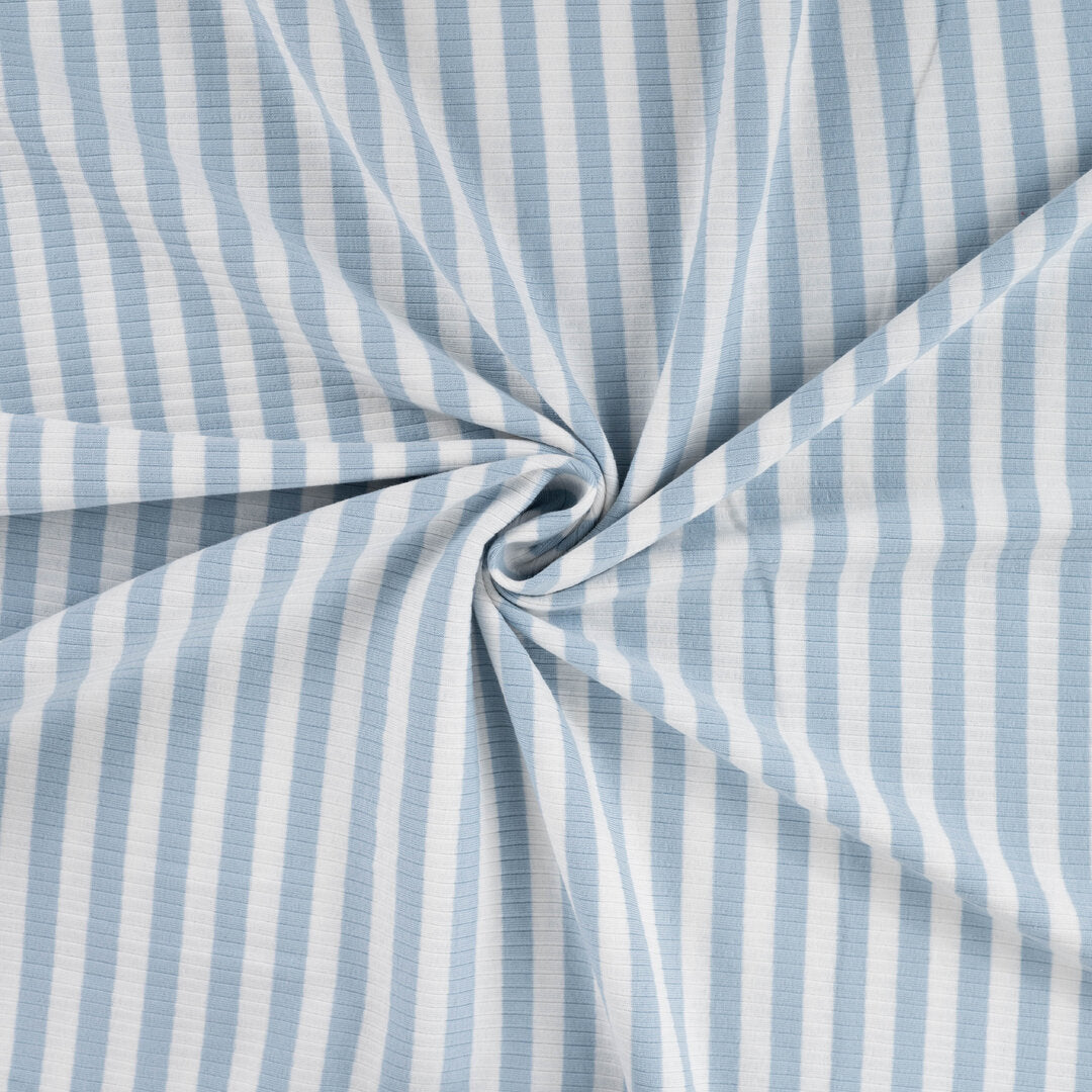 Baumwoll Rippjersey Streifen - dusty blue/white