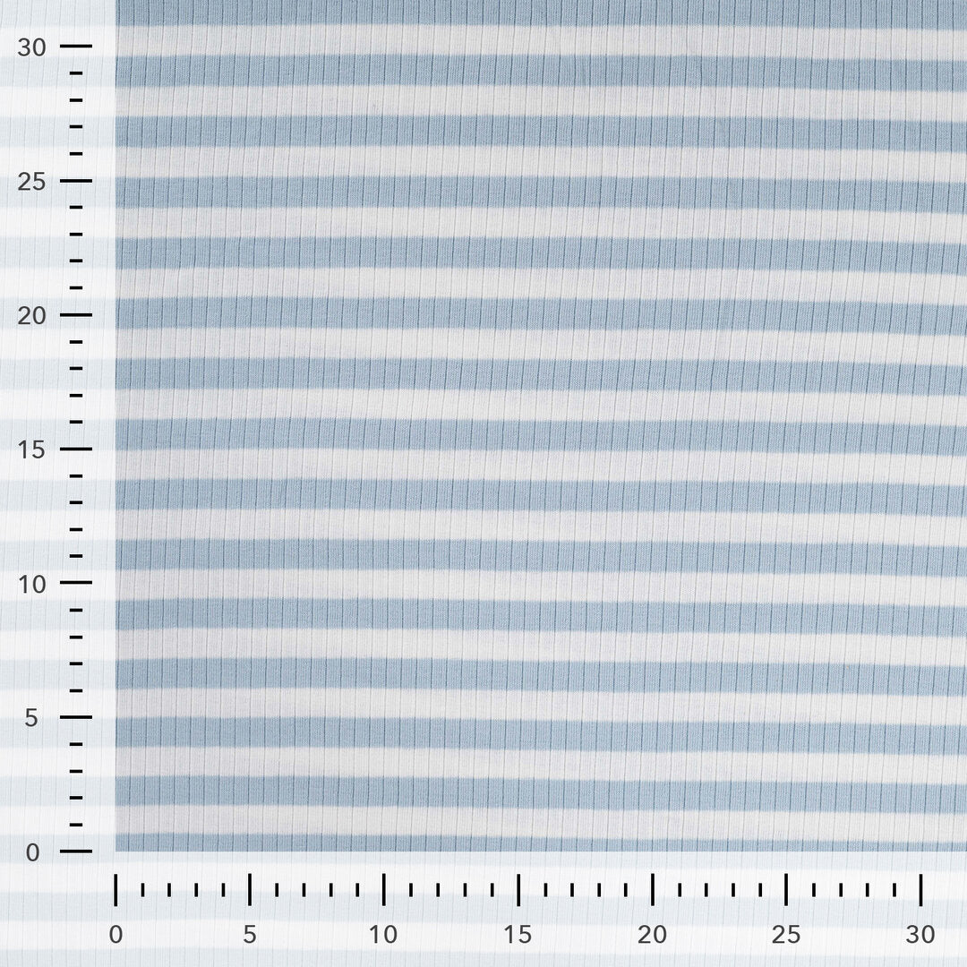 Baumwoll Rippjersey Streifen - dusty blue/white
