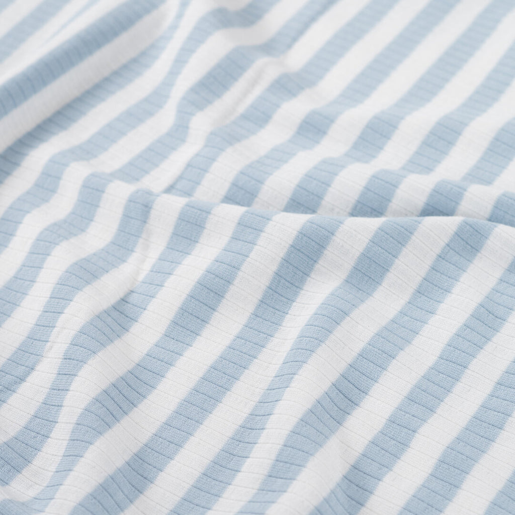Baumwoll Rippjersey Streifen - dusty blue/white