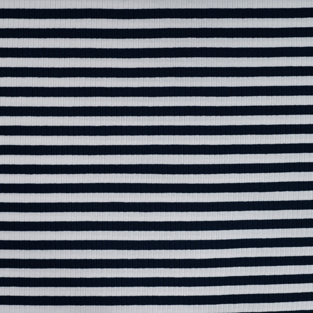 Baumwoll Rippjersey Streifen - navy/white