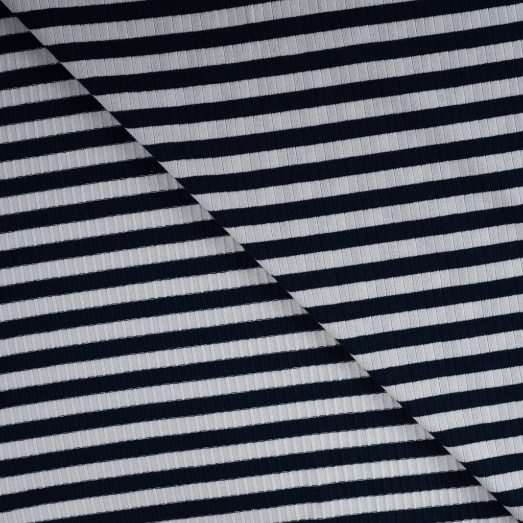 Baumwoll Rippjersey Streifen - navy/white