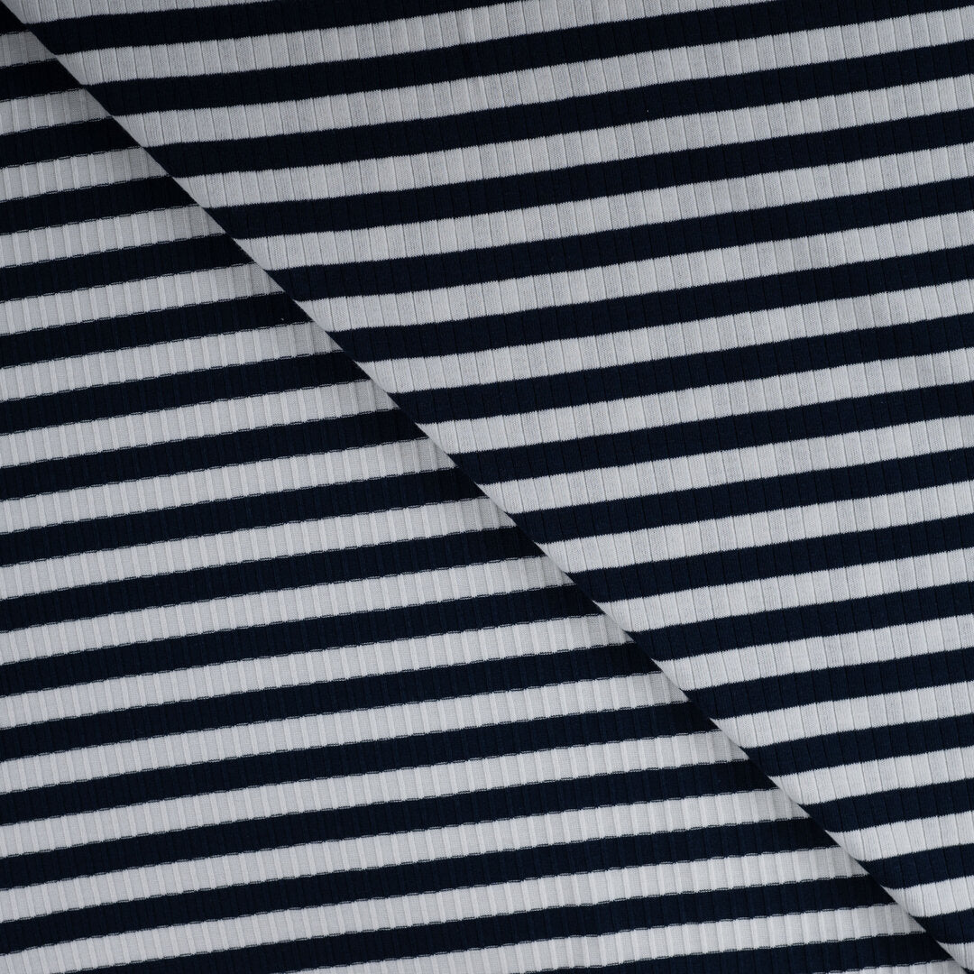 Baumwoll Rippjersey Streifen - navy/white