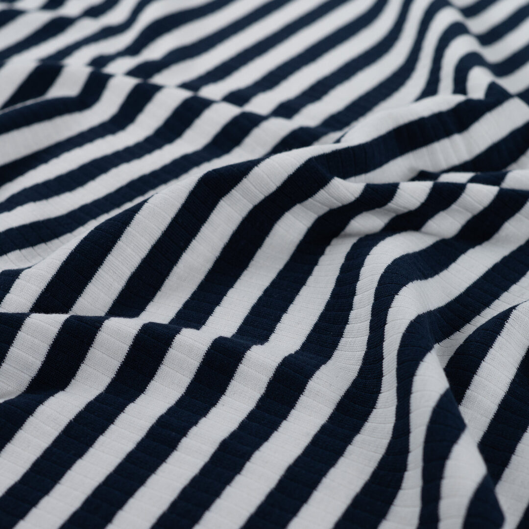 Baumwoll Rippjersey Streifen - navy/white