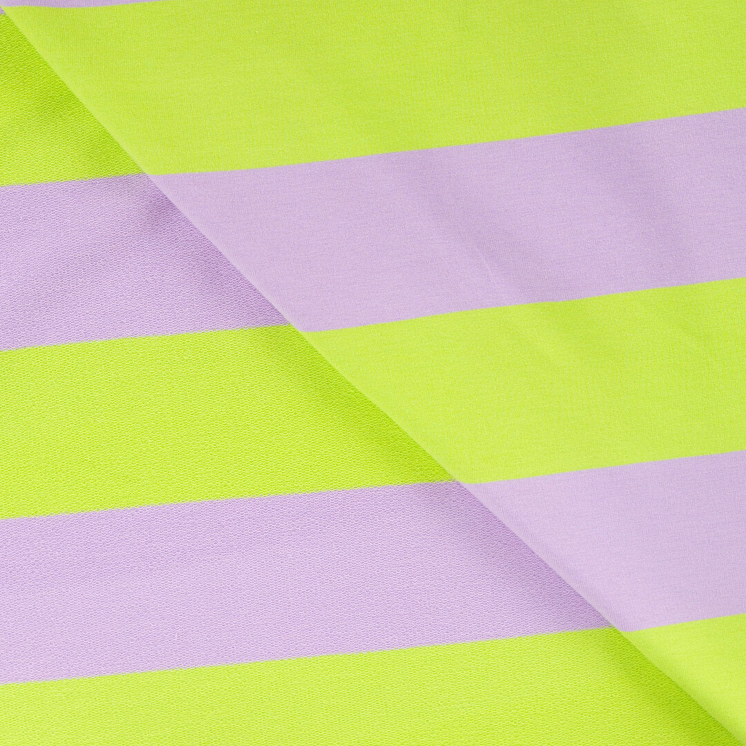 French Terry Block-Streifen - lavendel/lime