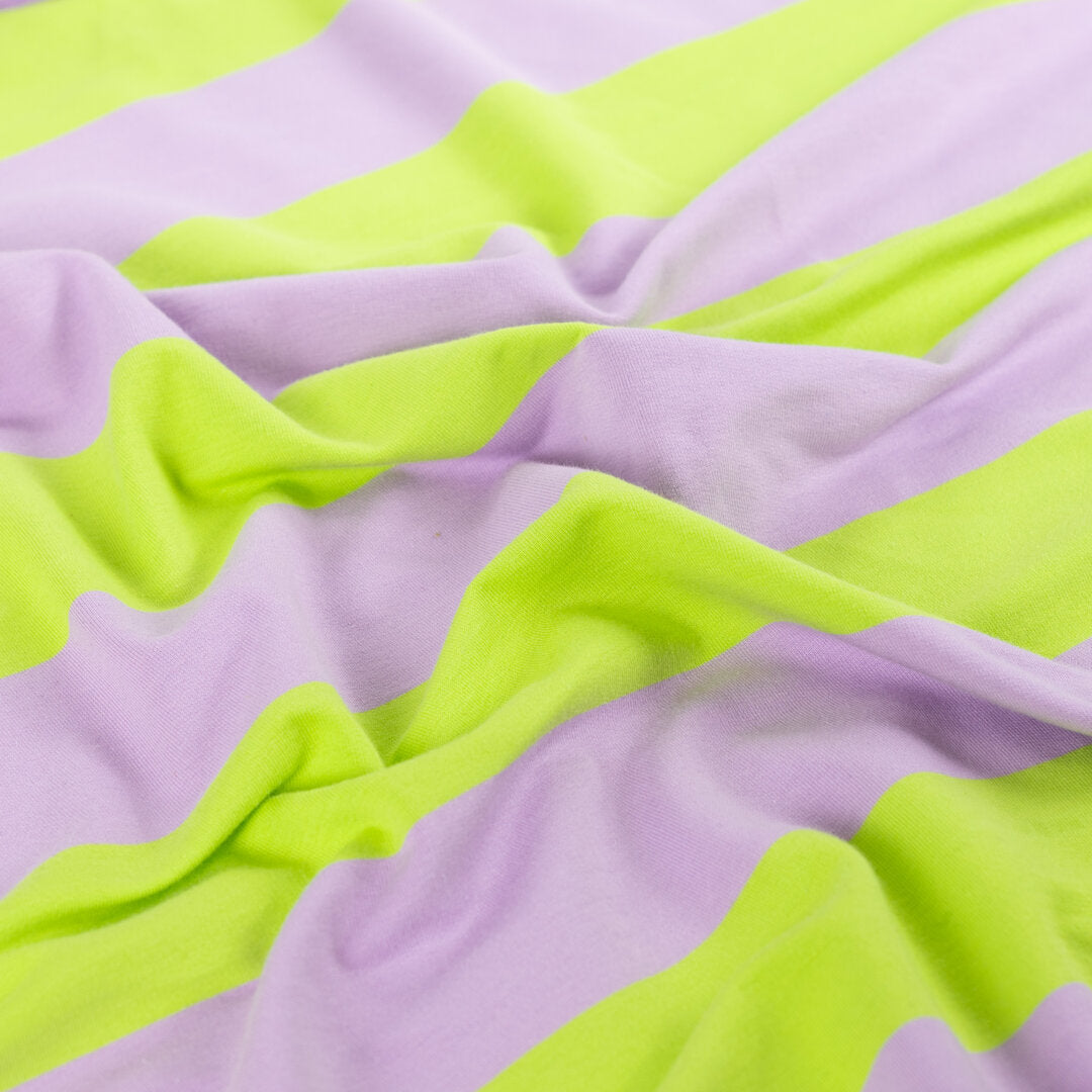 French Terry Block-Streifen - lavendel/lime