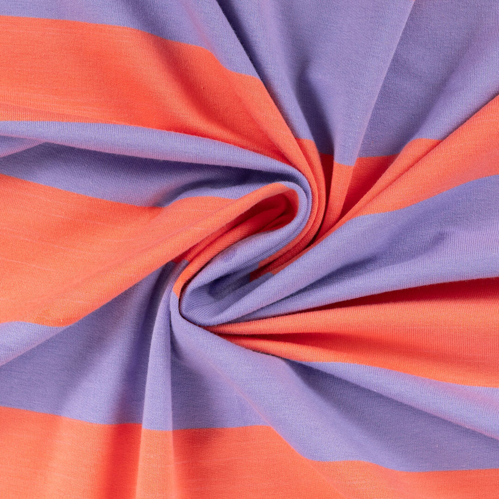 French Terry Block-Streifen - lavendel/orange
