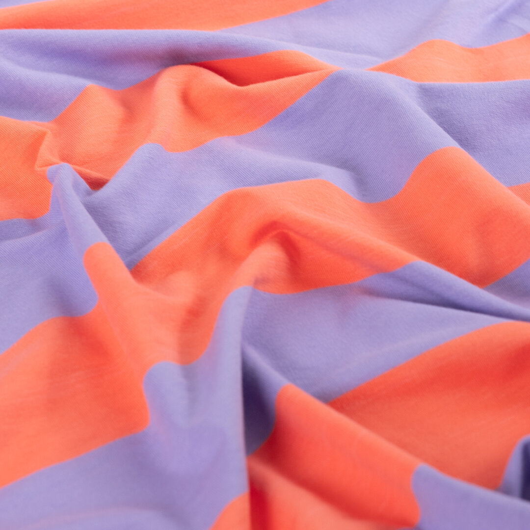 French Terry Block-Streifen - lavendel/orange