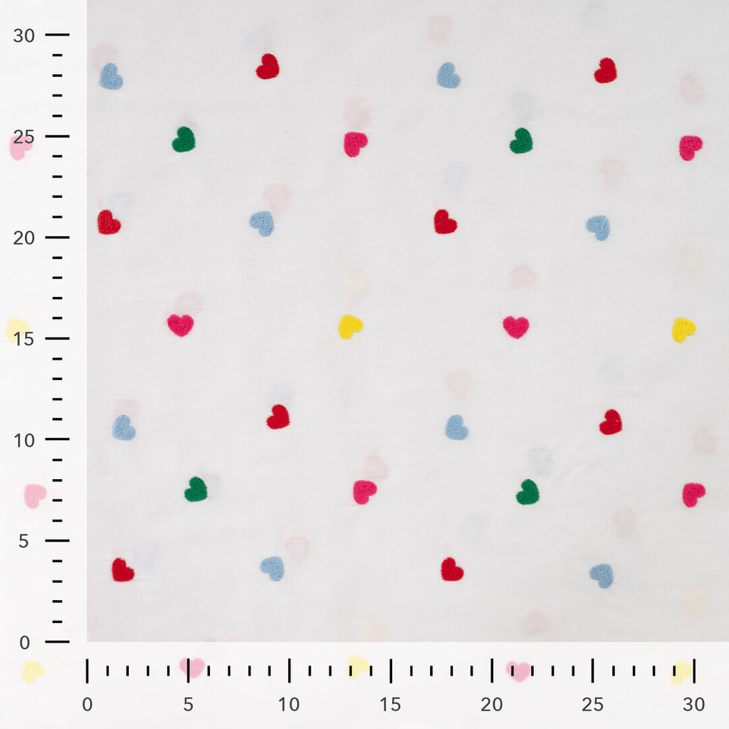 Baumwolle mit Stickerei - bunte Herzen