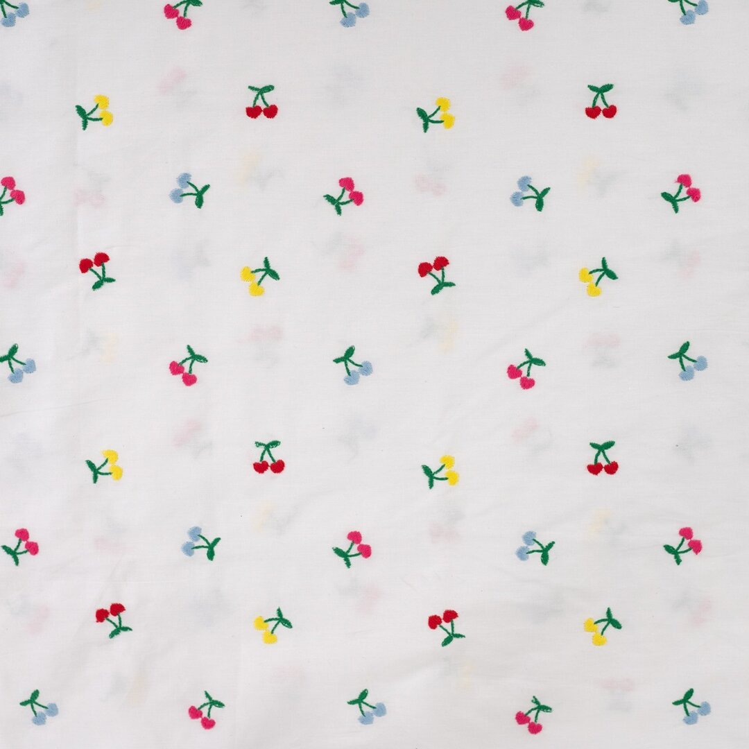 Baumwolle mit Stickerei - bunte Kirschen