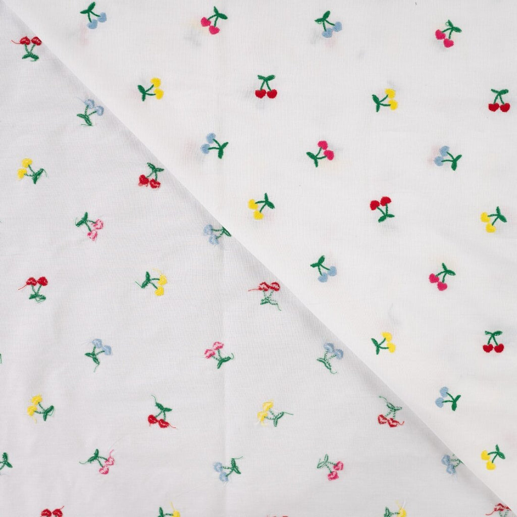 Baumwolle mit Stickerei - bunte Kirschen