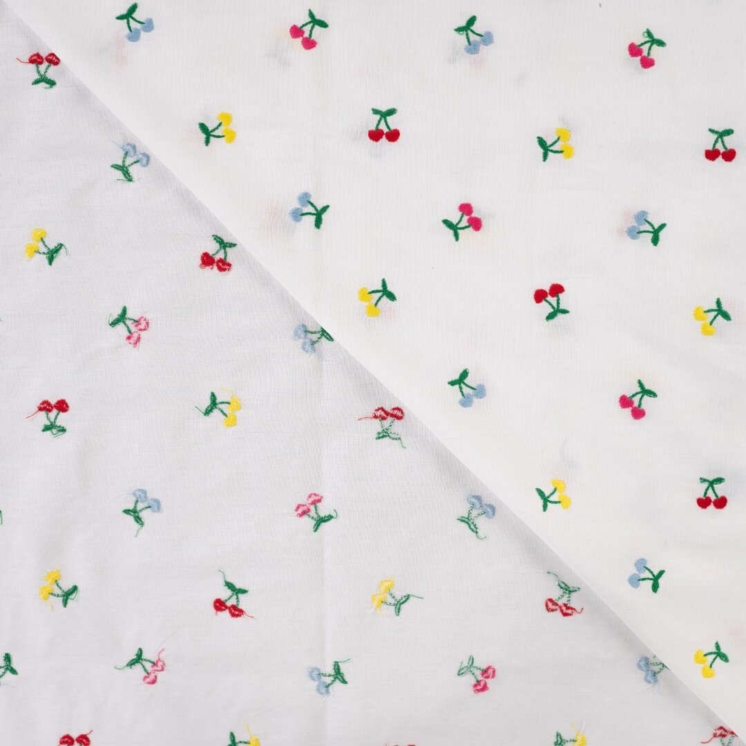 Baumwolle mit Stickerei - bunte Kirschen