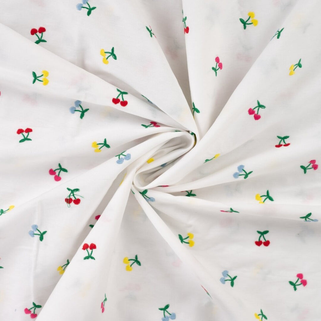 Baumwolle mit Stickerei - bunte Kirschen