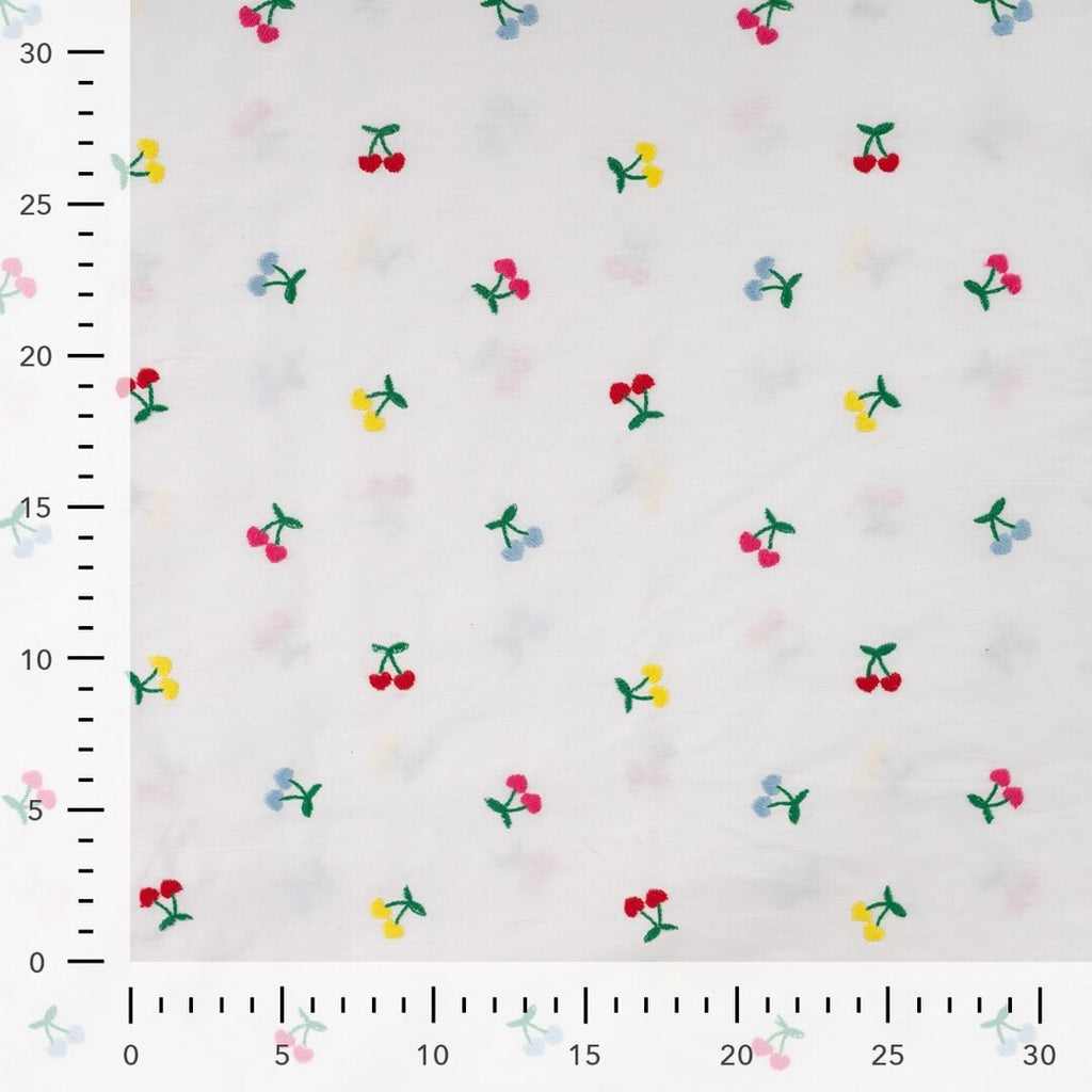 Baumwolle mit Stickerei - bunte Kirschen