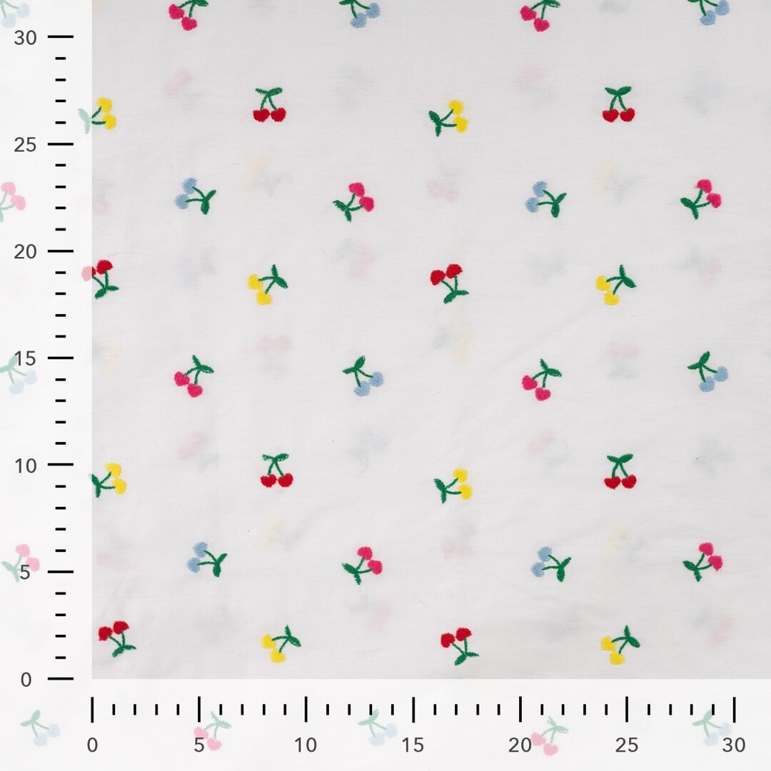 Baumwolle mit Stickerei - bunte Kirschen