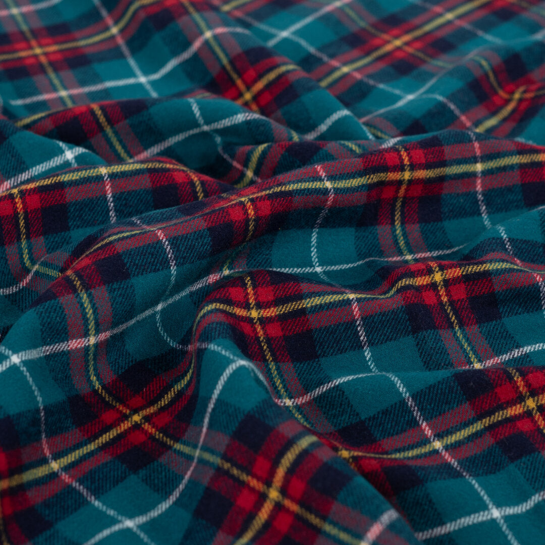Baumwoll-Flanell check light - petrol