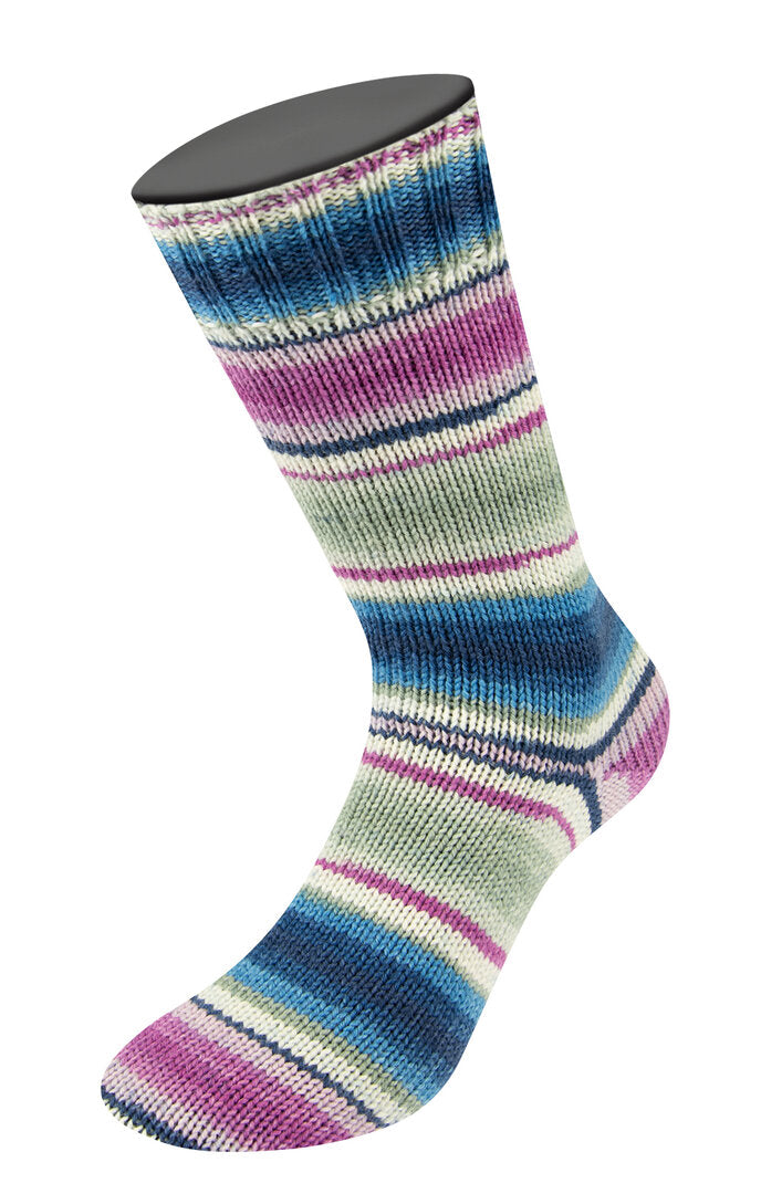 Landlust "Die Sockenwolle" – Lana Grossa – Hellgrau/Ecru/Fuchsia/Blau/Jeans/Nachtblau/Zartrosa/Flieder gestreift - 118
