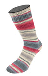 Silber-/Mittel-/Dunkelgrau/Orient-/Tomatenrot/Ecru gestreift - 119