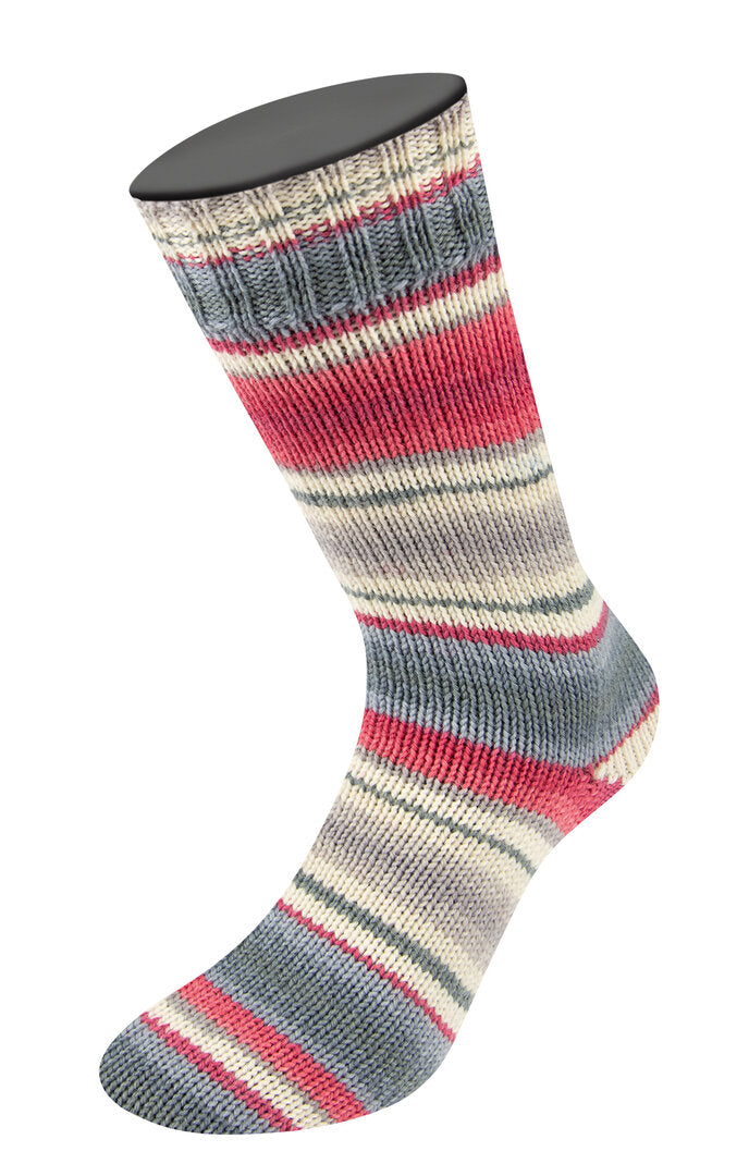 Landlust "Die Sockenwolle" – Lana Grossa – Silber-/Mittel-/Dunkelgrau/Orient-/Tomatenrot/Ecru gestreift - 119