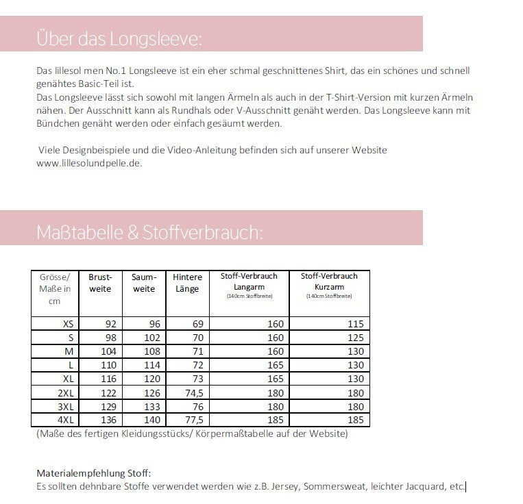Papierschnittmuster lillesol men No.1 Longsleeve *mit Video-Nähanleitung*✂✂✂
