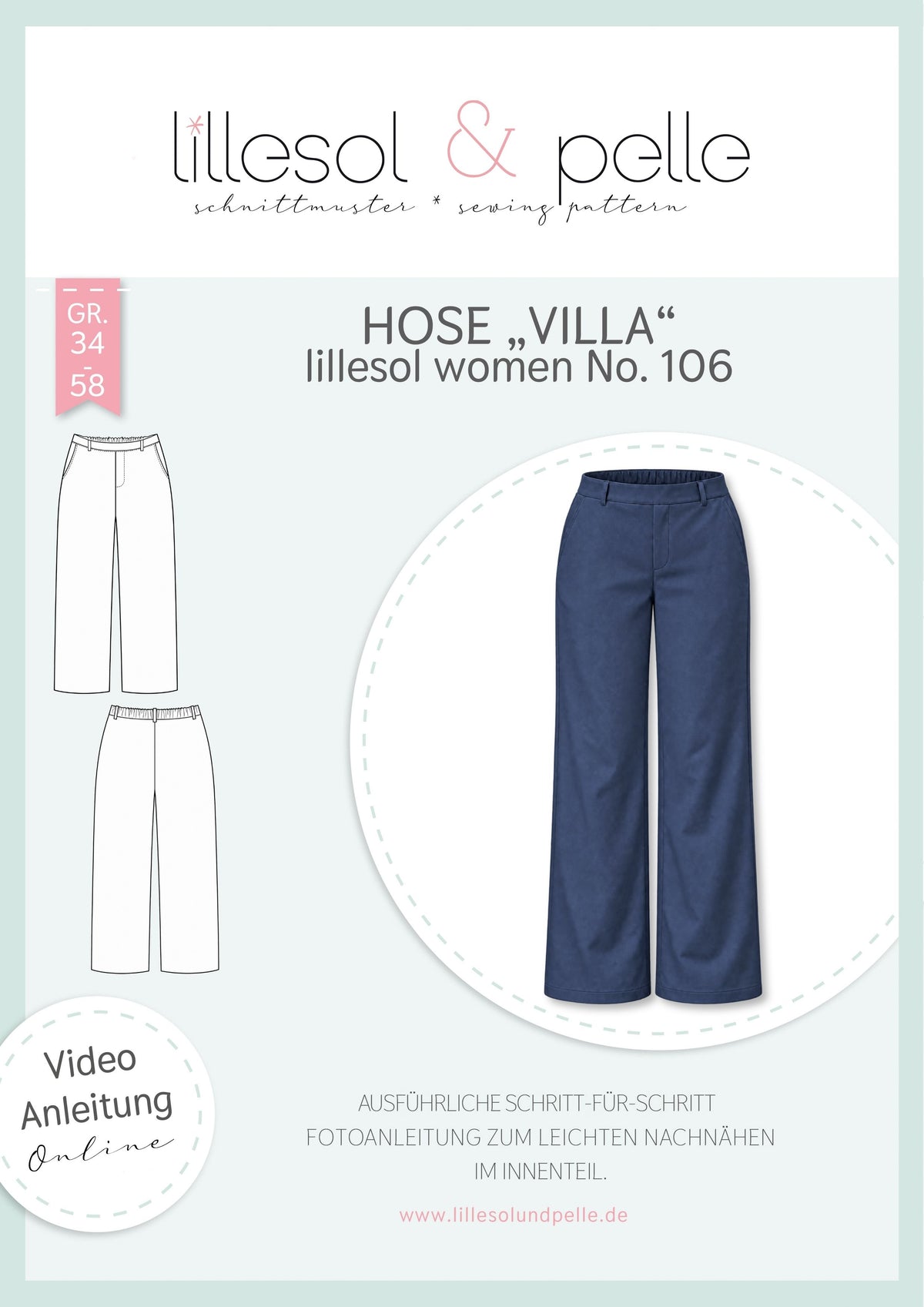 Papierschnittmuster lillesol women No.106 Hose "Villa" Video-Nähanleitung*