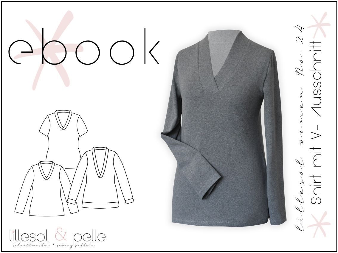 Ebook / Schnittmuster lillesol women No.24 Shirt mit V-Ausschnitt * mit Video-Nähanleitung *