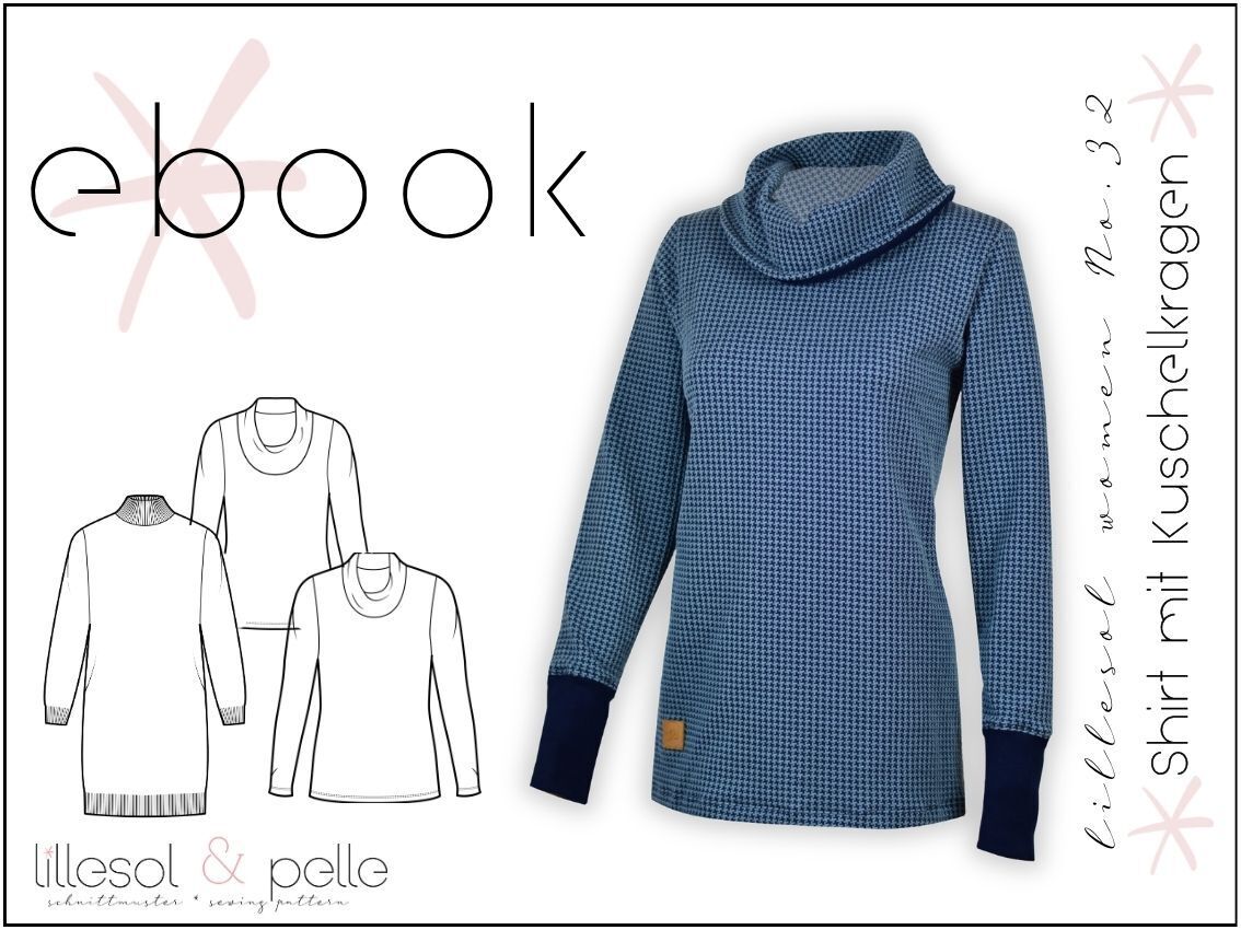 Ebook / Schnittmuster lillesol women No.32 Shirt mit Kuschelkragen *mit Video-Nähanleitung*