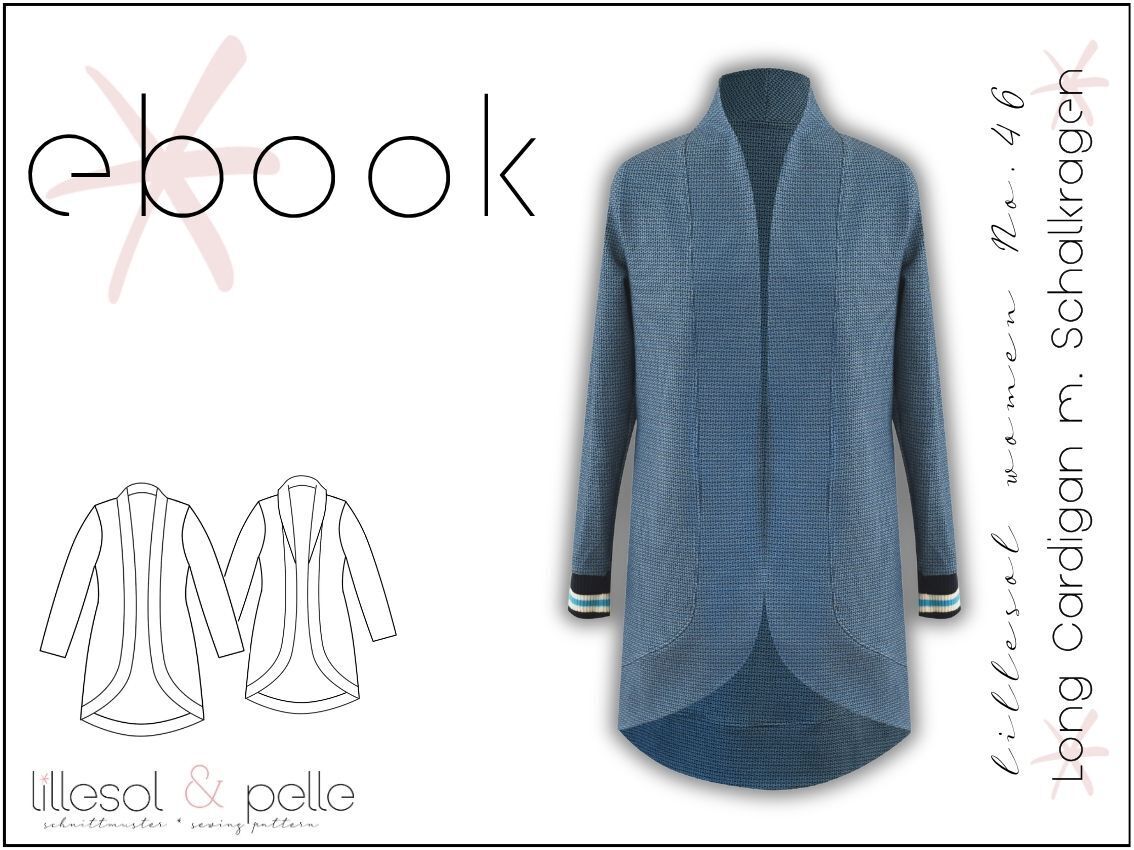 Ebook / Schnittmuster lillesol women No.46 LongCardigan Schalkragen *mit Videoanleitung*