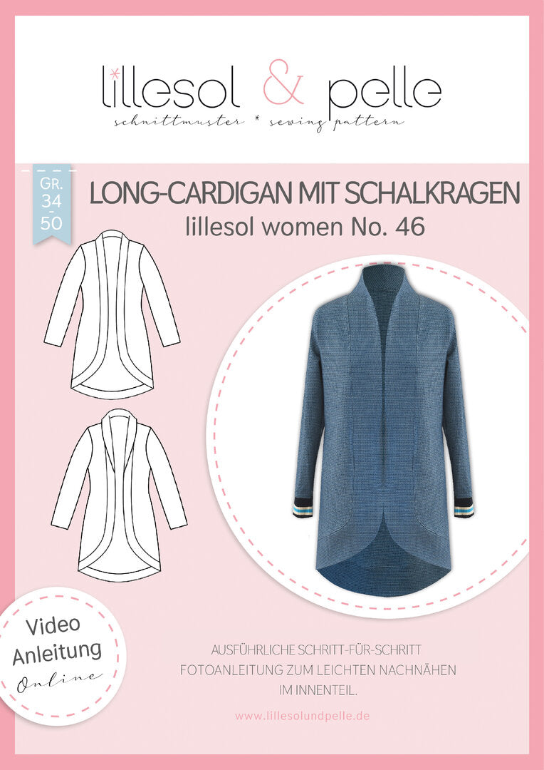 Ebook / Schnittmuster lillesol women No.46 LongCardigan Schalkragen *mit Videoanleitung*