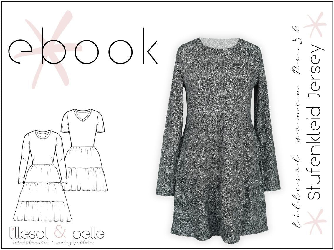 Ebook / Schnittmuster lillesol women No.50 Stufenkleid (Jersey) *mit Video Nähanleitung*