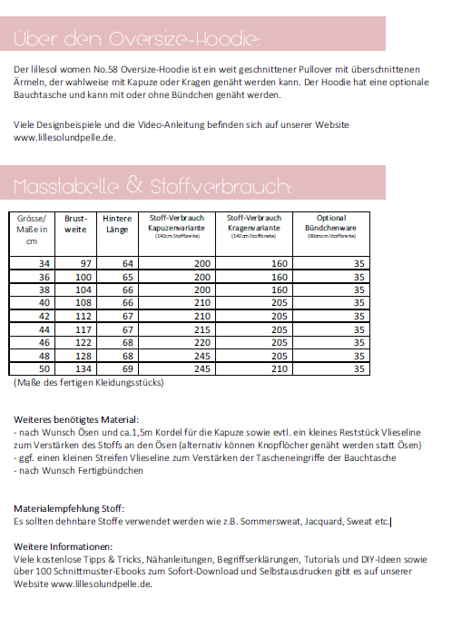 Ebook / Schnittmuster lillesol women No.58 Oversize-Hoodie *mit Video Nähanleitung*