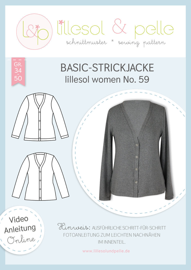 Papierschnittmuster lillesol women No.59 Basic-Strickjacke *mit Video-Nähanleitung* ✂✂✂