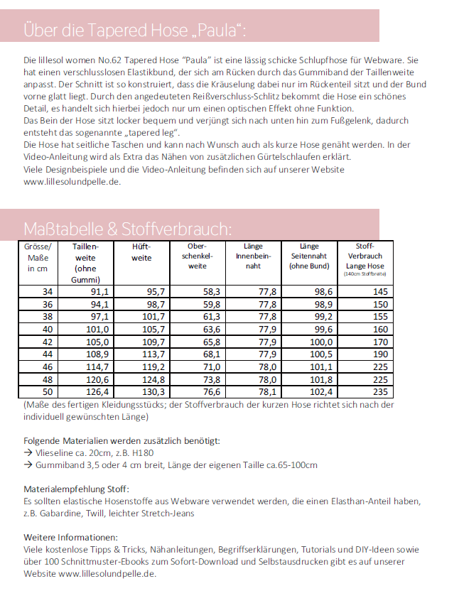 Ebook / Schnittmuster lillesol women No.62 Tapered Hose "Paula" *mit Video Nähanleitung*