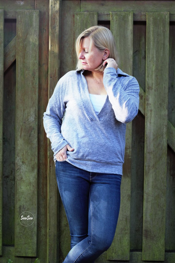 Designbeispiel: lillesol women No.76 Pullover mit Kragen "Vinta"