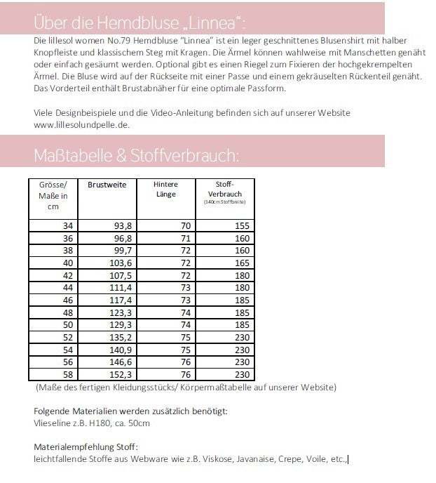 Ebook / Schnittmuster lillesol women No.79 Hemdbluse "Linnea" *mit Video Nähanleitung*