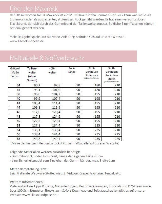 Ebook / Schnittmuster lillesol women No.81 Maxirock *mit Video Nähanleitung*