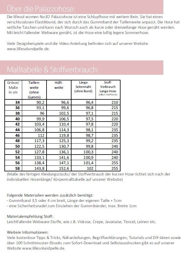 Papierschnittmuster lillesol women No.82 Palazzohose *mit Video-Nähanleitung*✂✂✂