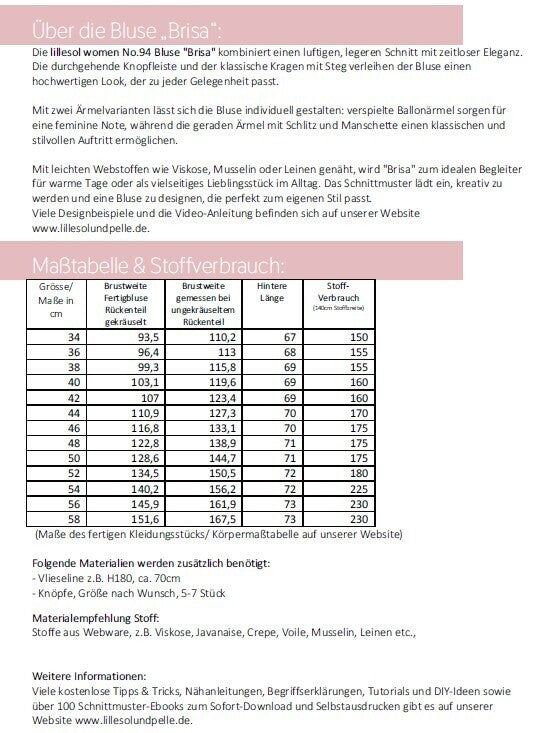 Ebook / Schnittmuster lillesol women No.94 Bluse "Brisa" mit Video-Nähanleitung*