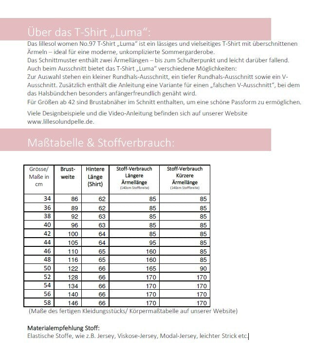 Ebook / Schnittmuster lillesol women No.97 T-Shirt "Luma" * mit Video-Nähanleitung*