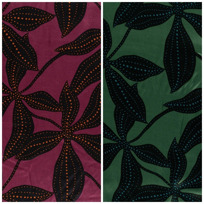 Viskose Satin Leaves - wine