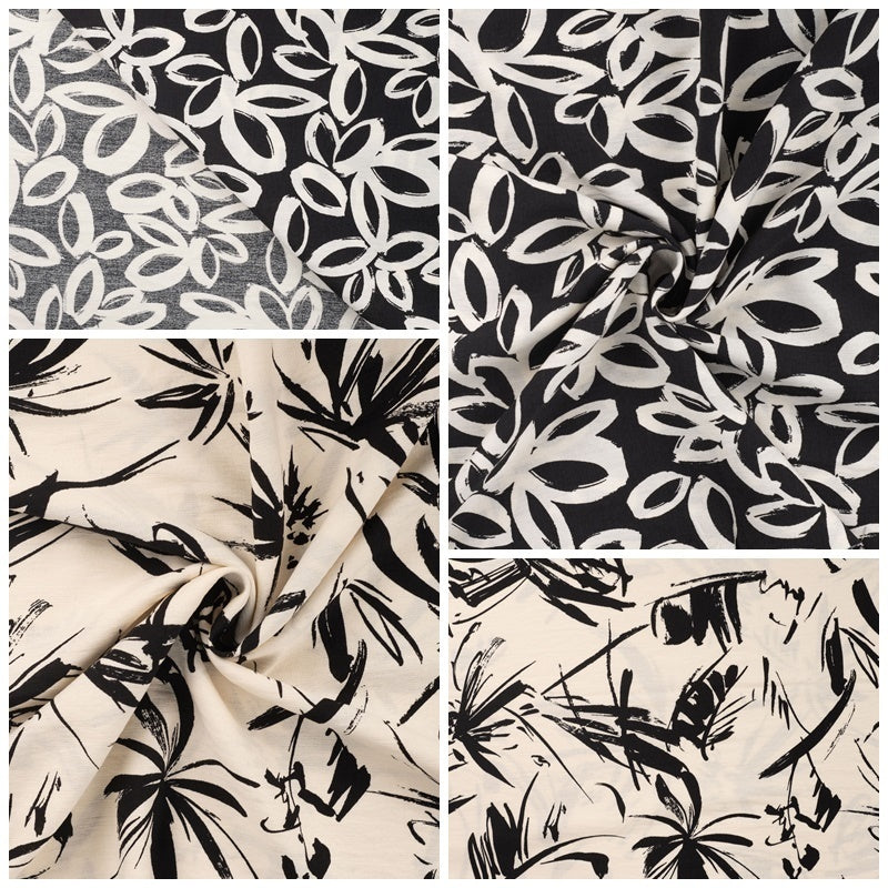 Viskosegemisch "Air Flow Print" - schwarz/ecru
