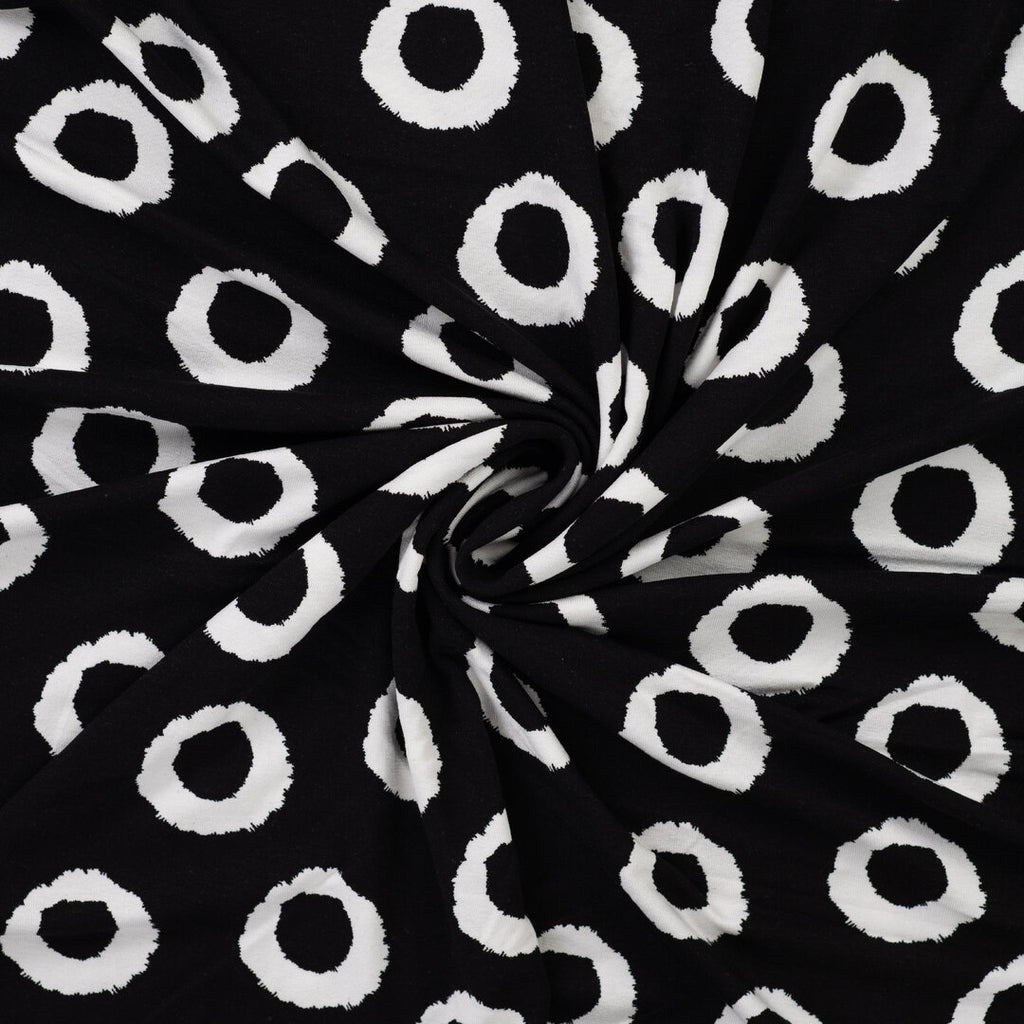 Viskosejersey schwarz/weiß - circles