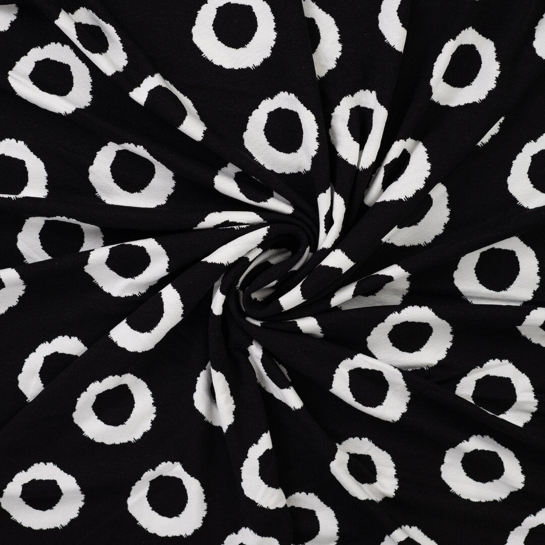 Viskosejersey schwarz/weiß - circles
