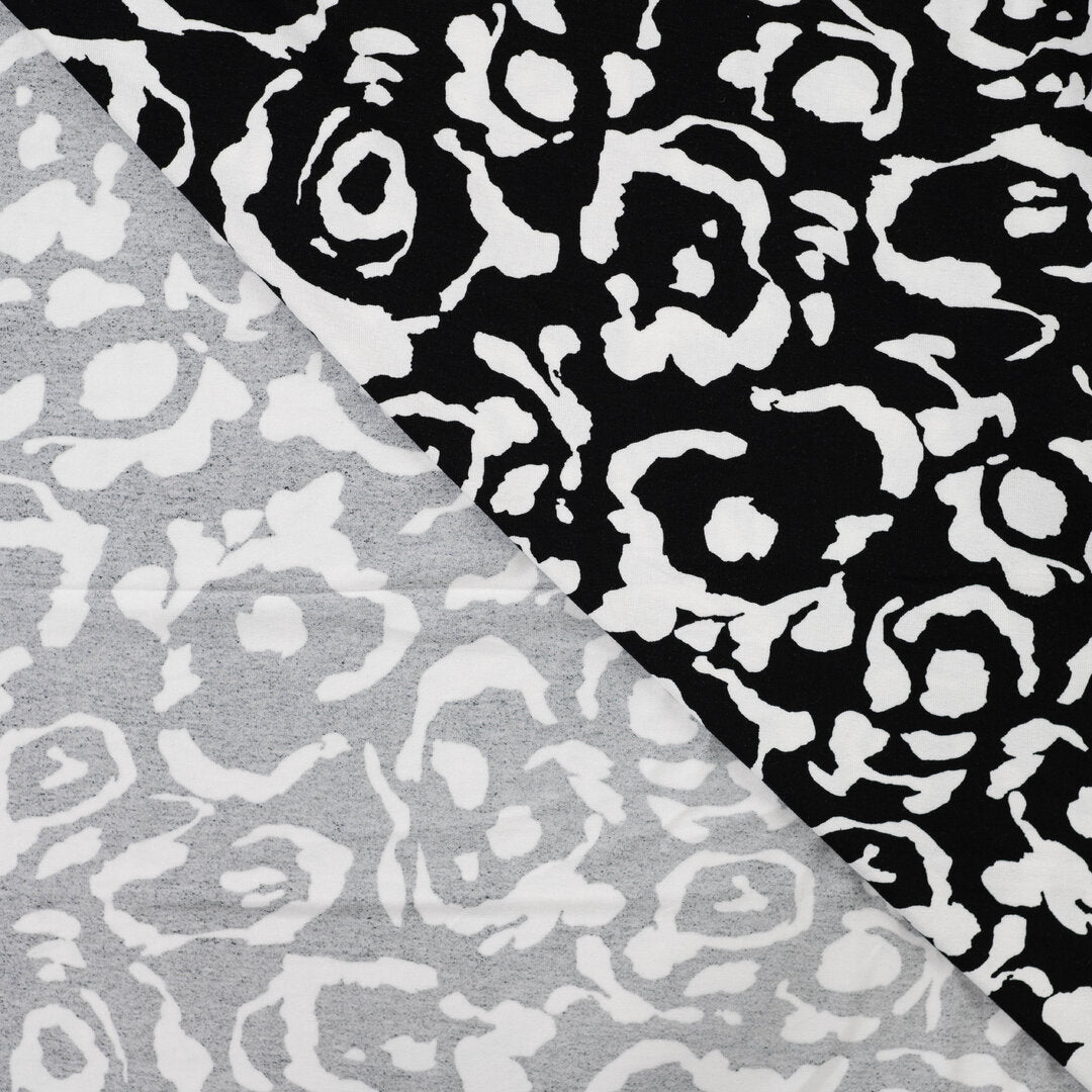 Viskosejersey schwarz/weiß - abstract flowers