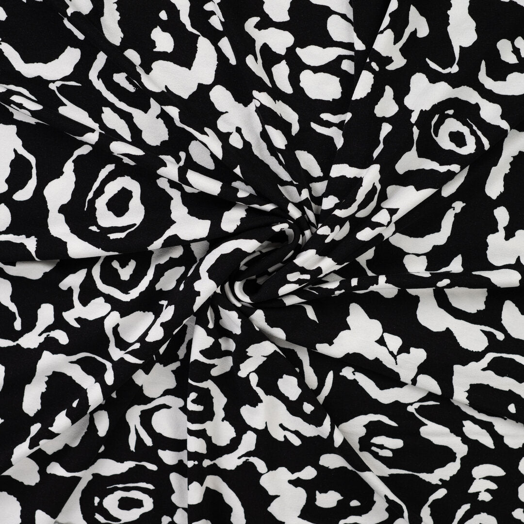 Viskosejersey schwarz/weiß - abstract flowers