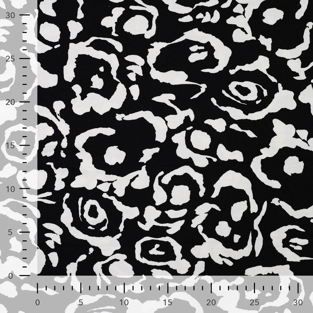 Viskosejersey schwarz/weiß - abstract flowers