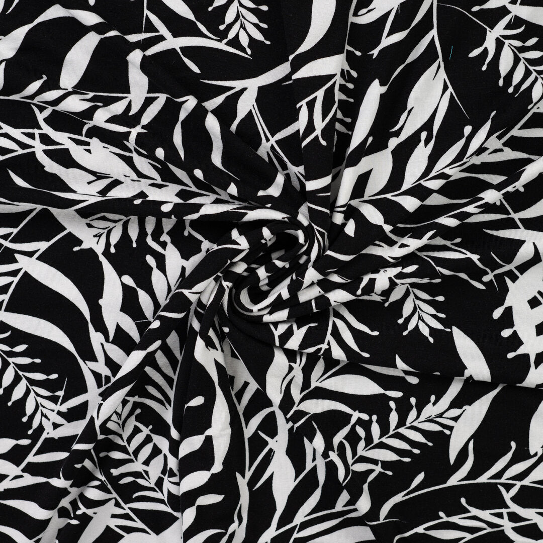 Viskosejersey schwarz/weiß - Leaves